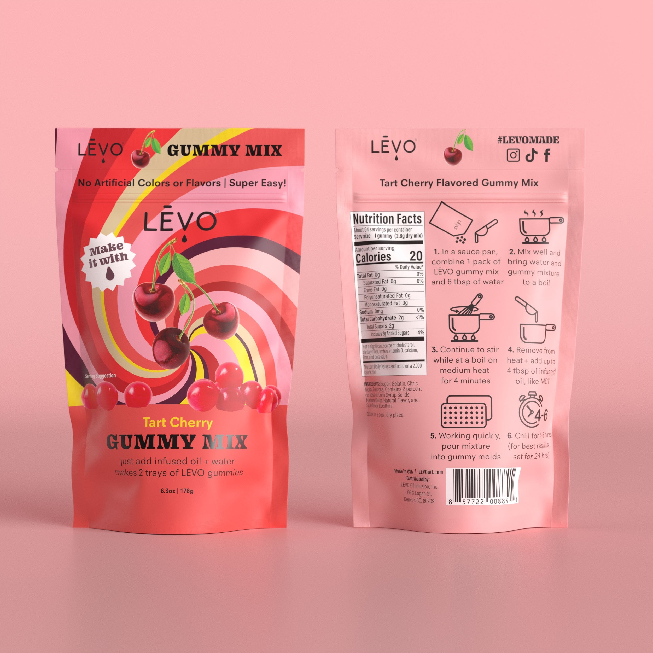LEVO Tart Cherry gummy mix is what you need for an elevated weekend with friends, holiday celebration, or for weeknight relaxation. Simply add the herbal infused oil of your choice, 6 tablespoons of water, and mix with heat. You now have your own potent gummies.