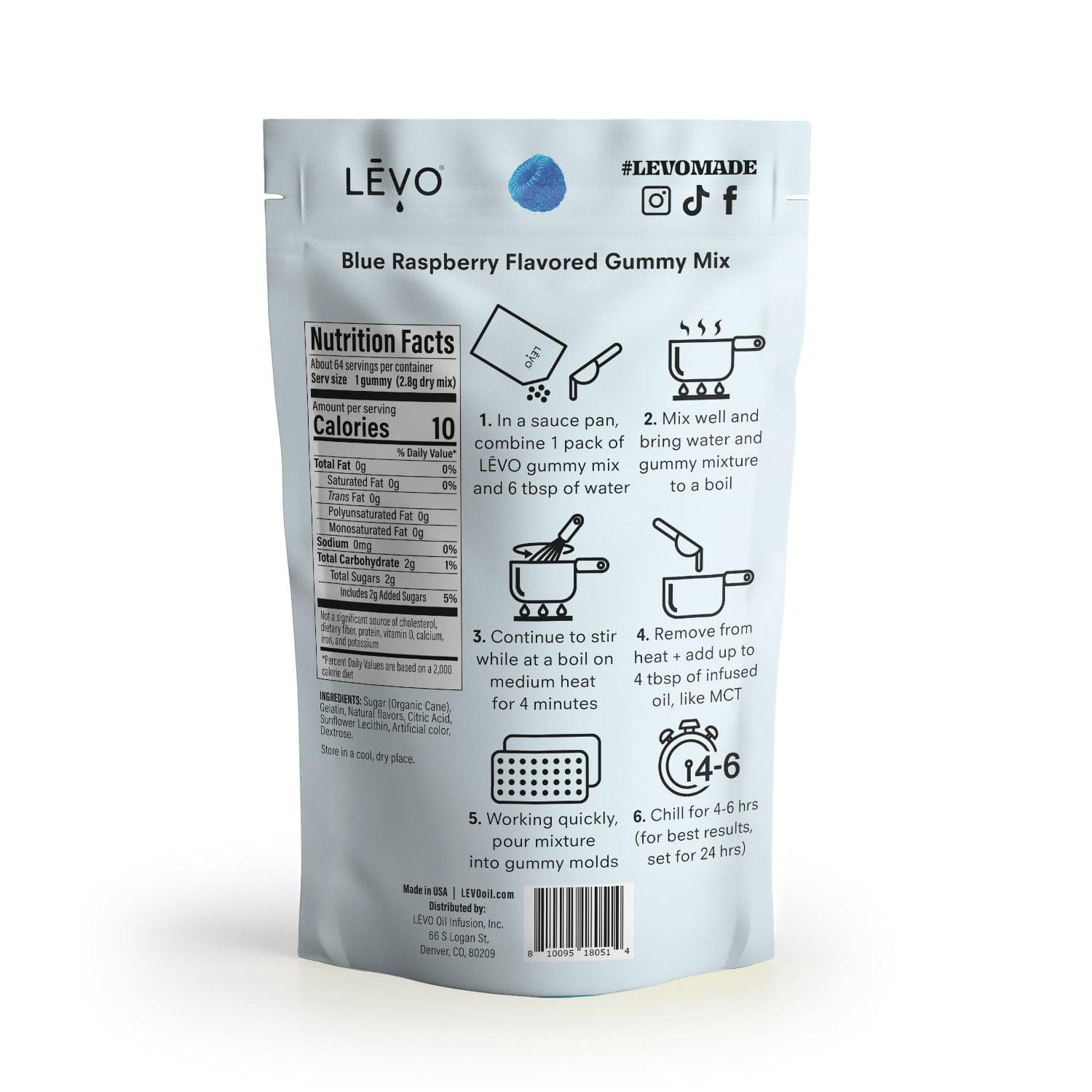 LEVO Gummy Mix in Blue Raspberry flavor - back