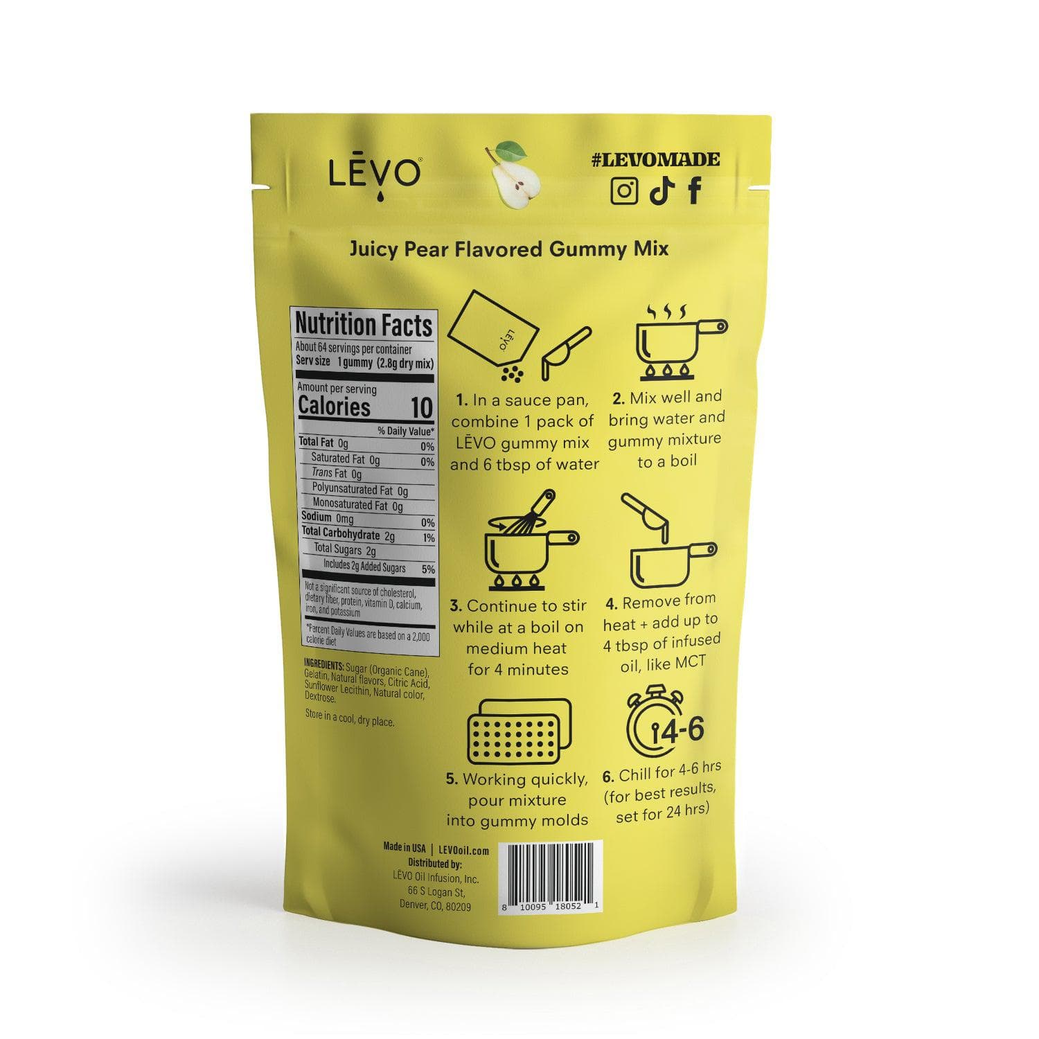 LEVO Gummy Mix in Juicy Pear Flavor - make your own edible gummy candies