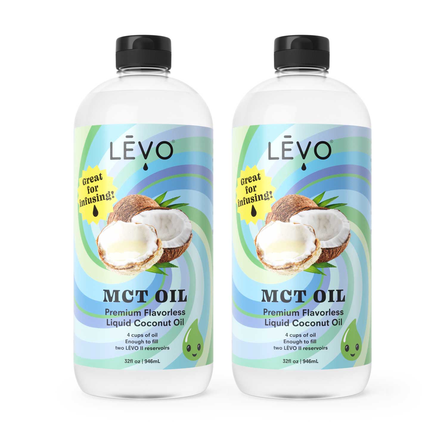 LEVO MCT Oil is a premium, flavorless liquid coconut oil. At 32 fl oz, it will fill 2 LEVO II reservoirs to capacity, 4 cups total. Great for infusing!