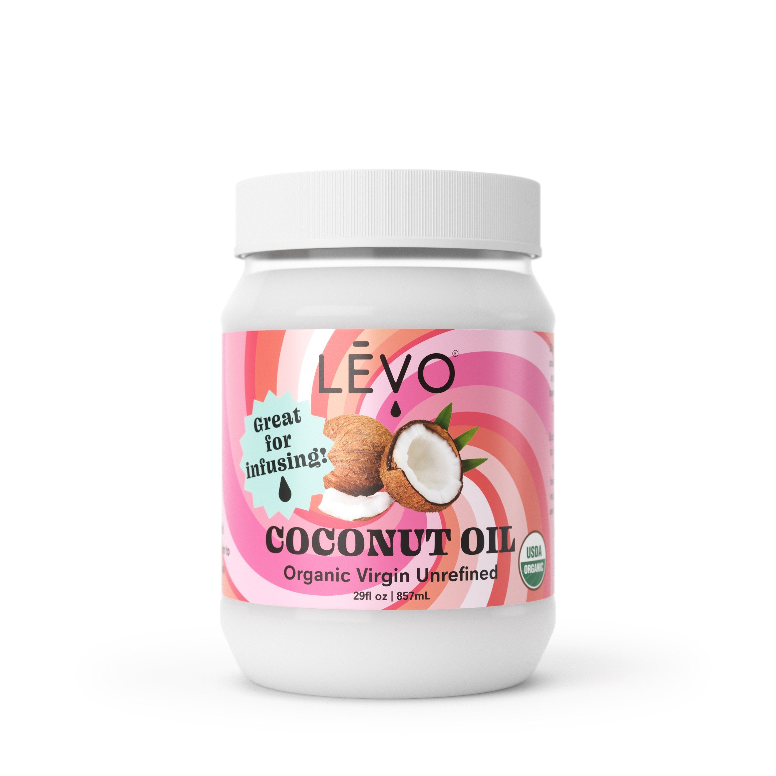 LEVO Coconut Oil is Organic, virgin, and unrefined. It's great for infusing and has a nice coconut taste. Certified Organic for all your healthy infusions with LEVO II. The 29 oz jar will fill almost 2 reservoirs full.