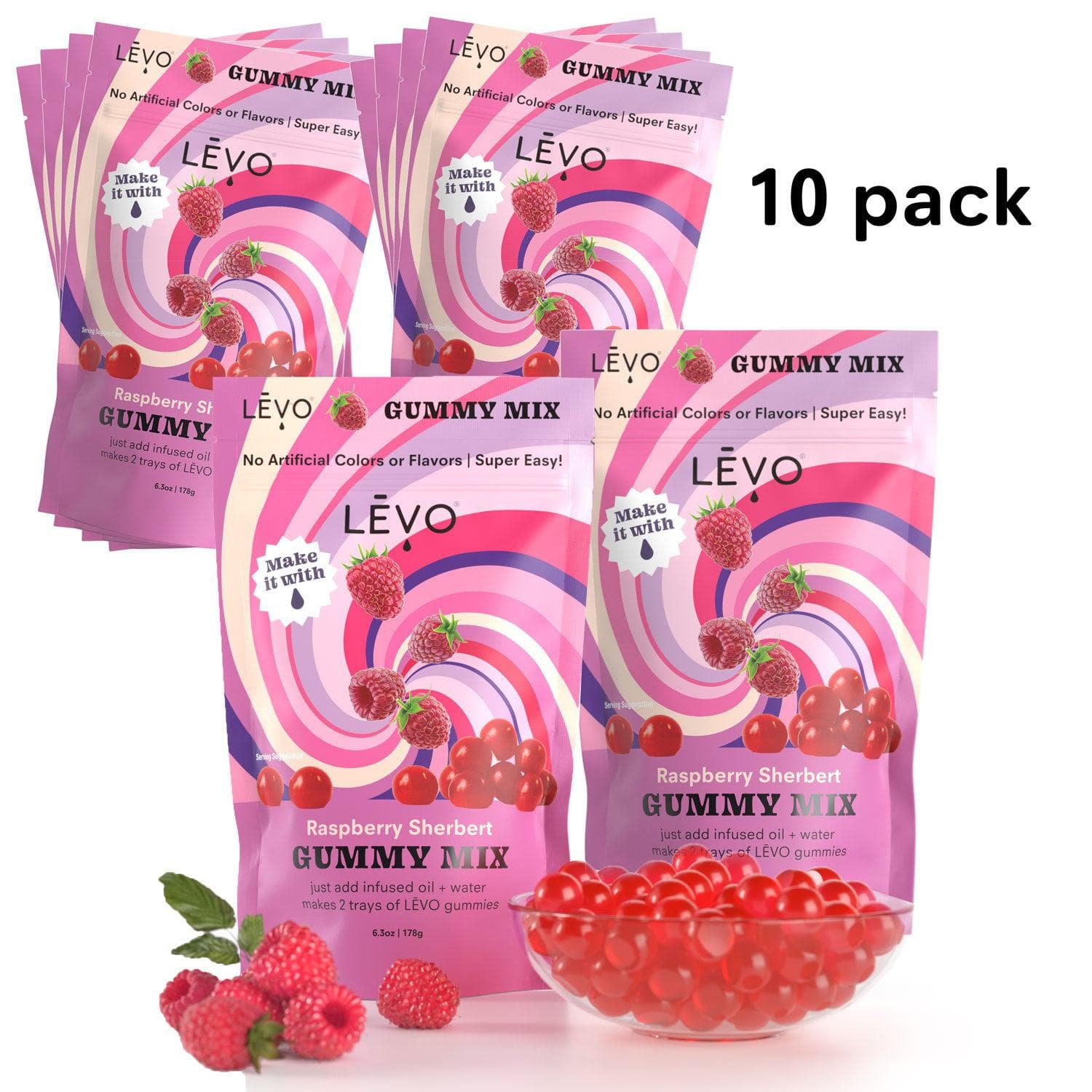 Raspberry powdered gummy mix 10-pack, make bulk infused edible gummies.