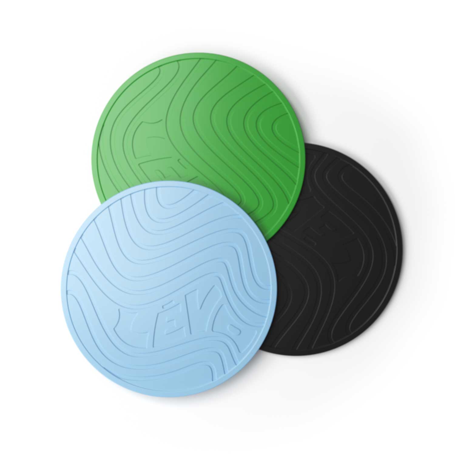 LĒVO Silicone Trivets in green, blue, and black
