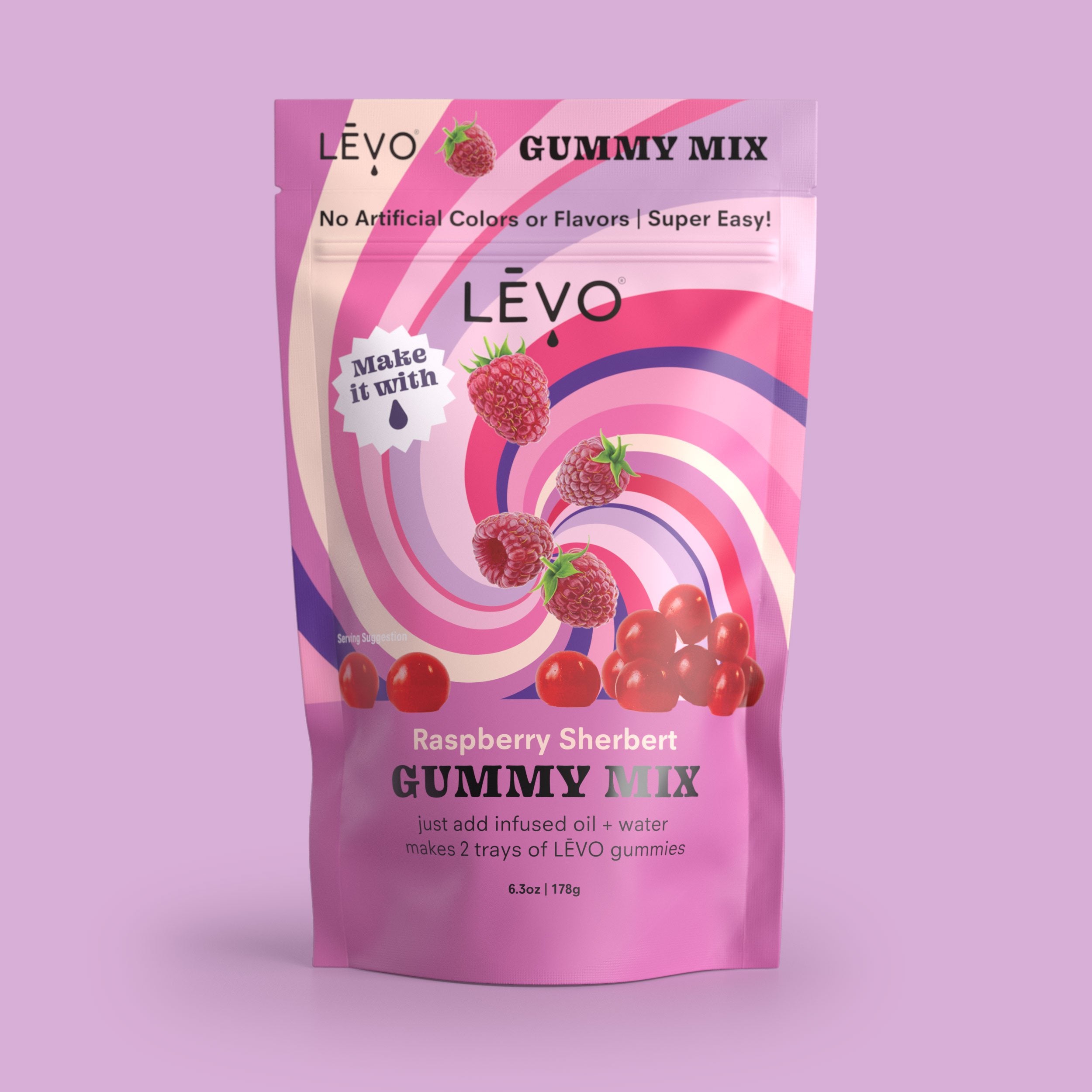 LEVO gummy mix pouches fill both silicone LEVO gummy trays. Make 64 3mL gummies from just one pouch, using 2-4 Tablespoons of your homemade LEVO oil.