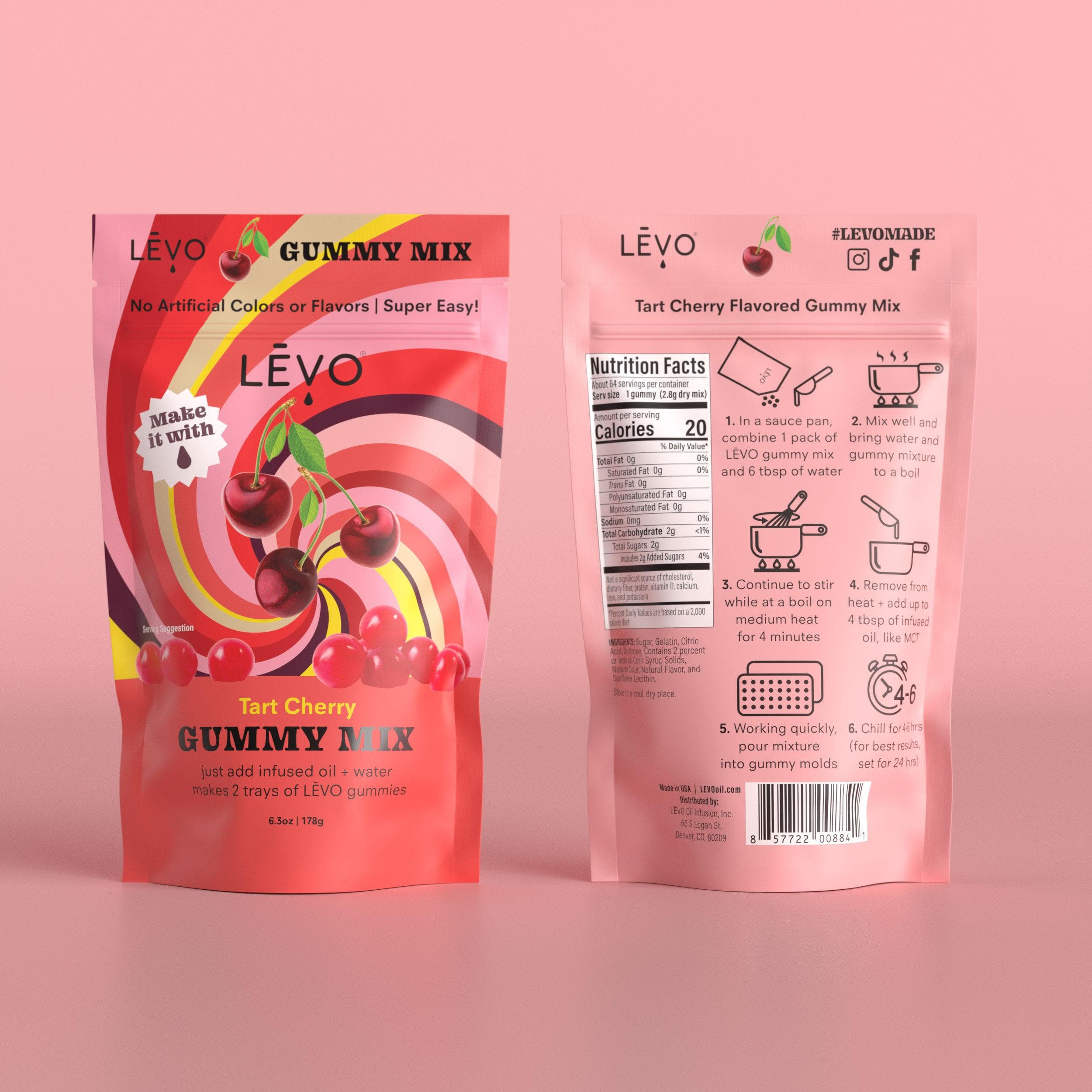 Tart Cherry LEVO gummy mix, made with all natural flavors and no artificial colors. Make your gummies pop with LEVO infused MCT or Coconut Oil. LEVOoil.com has everything you need to make your own infused gummies at home. Share your infused gummies with friends.