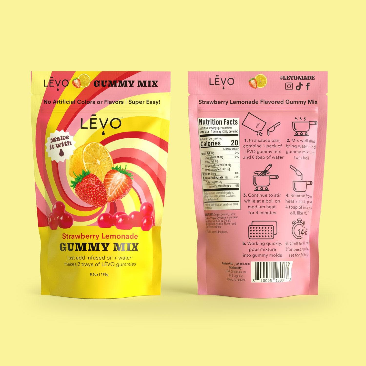 LEVO makes it easy to have your own infused treats for yourself and to share with friends. Each bag of LEVO gummy powder mix fills 2 trays, that's 64 gummies!