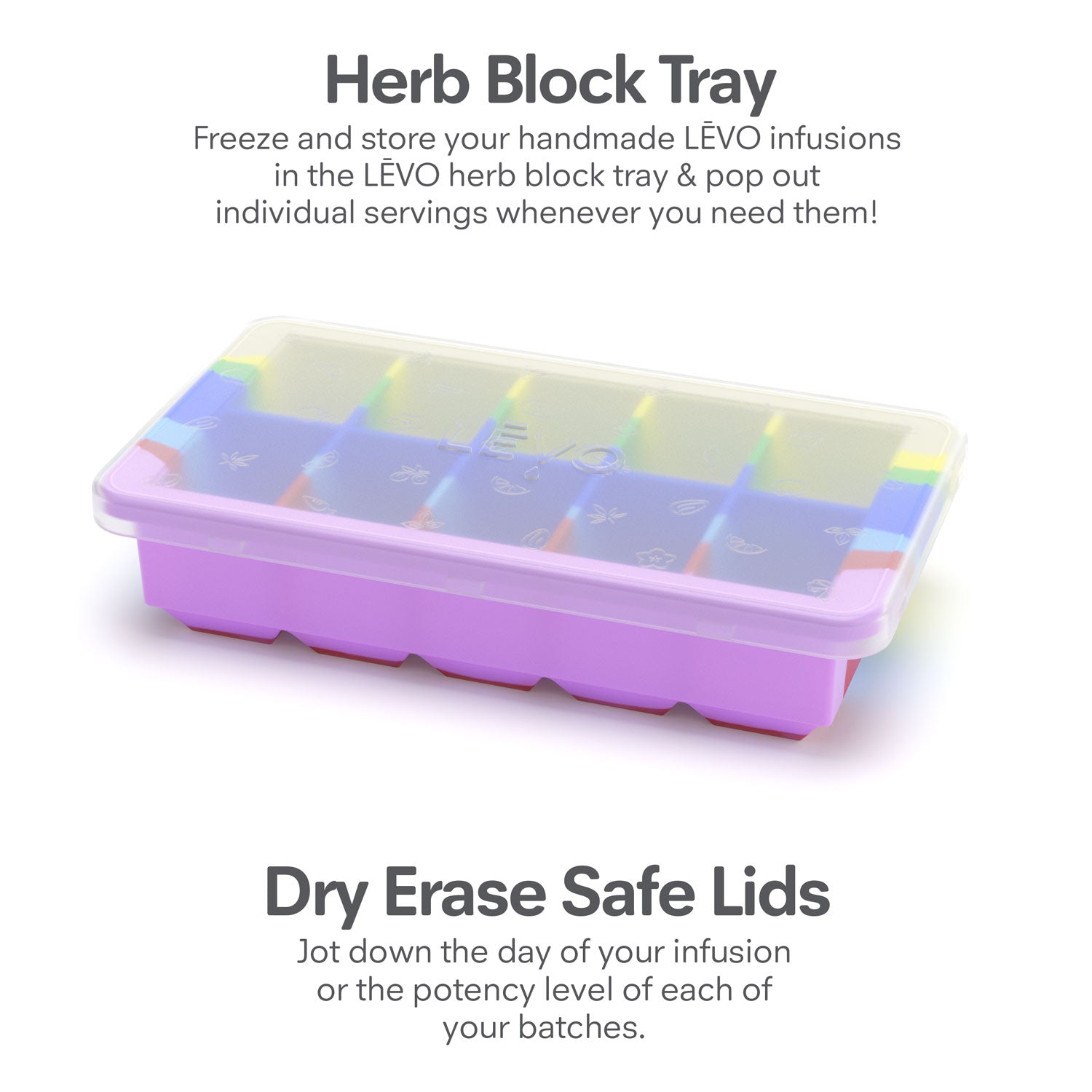 Herb Block Trays from LEVO in 4 colors. Freeze and store your handmade LEVO infusions in the LEVO herb block tray and pop out individual servings whenever you need them!