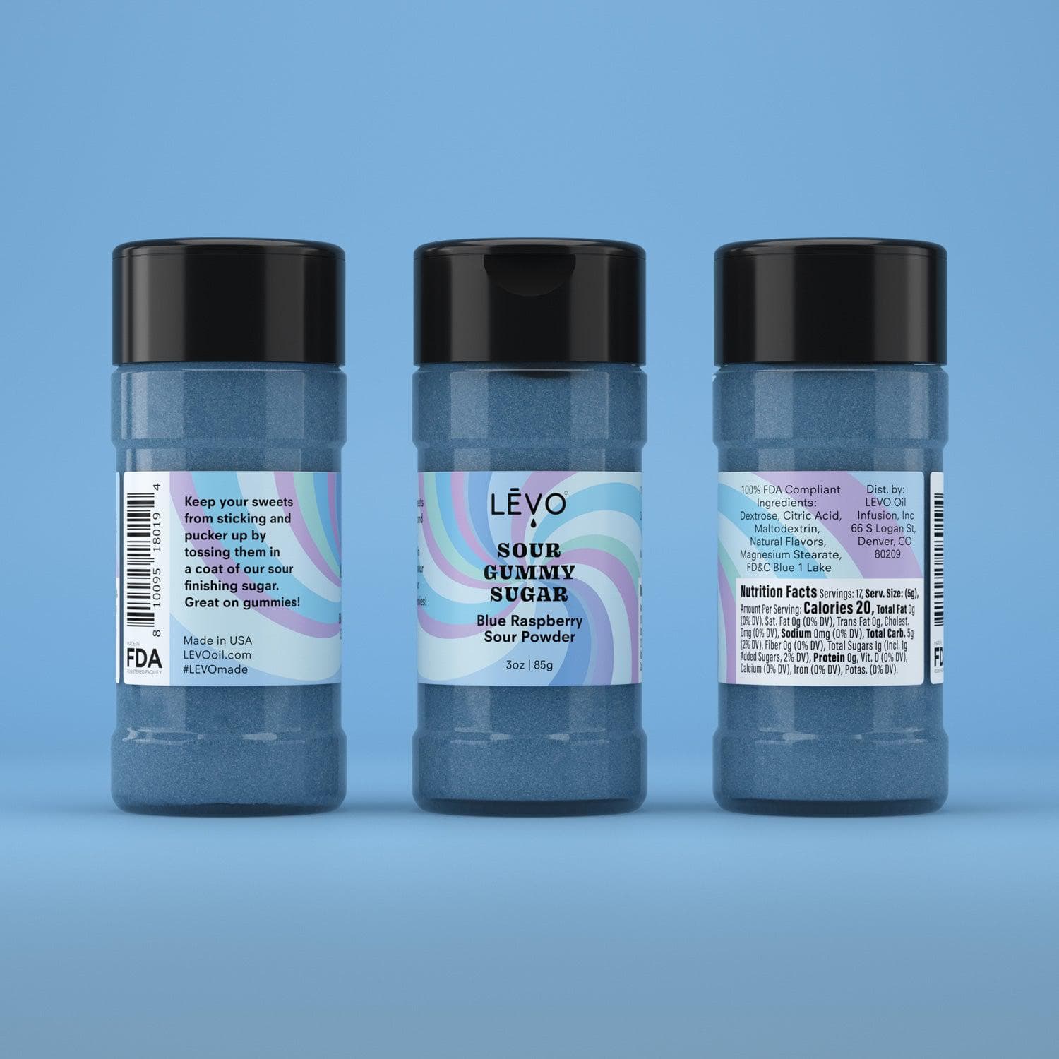 Infuse your gummies and then dust them with Blue Raspberry sour powder finishing sugar. Experience the irresistible taste of Blue Raspberry Sour Gummy Sugar, perfect for adding a pop of sourness to your treats.